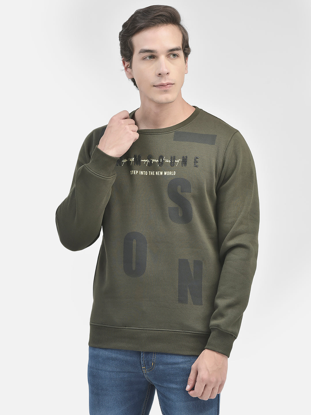 Olive Printed Sweatshirt-Men Sweatshirts-Crimsoune Club