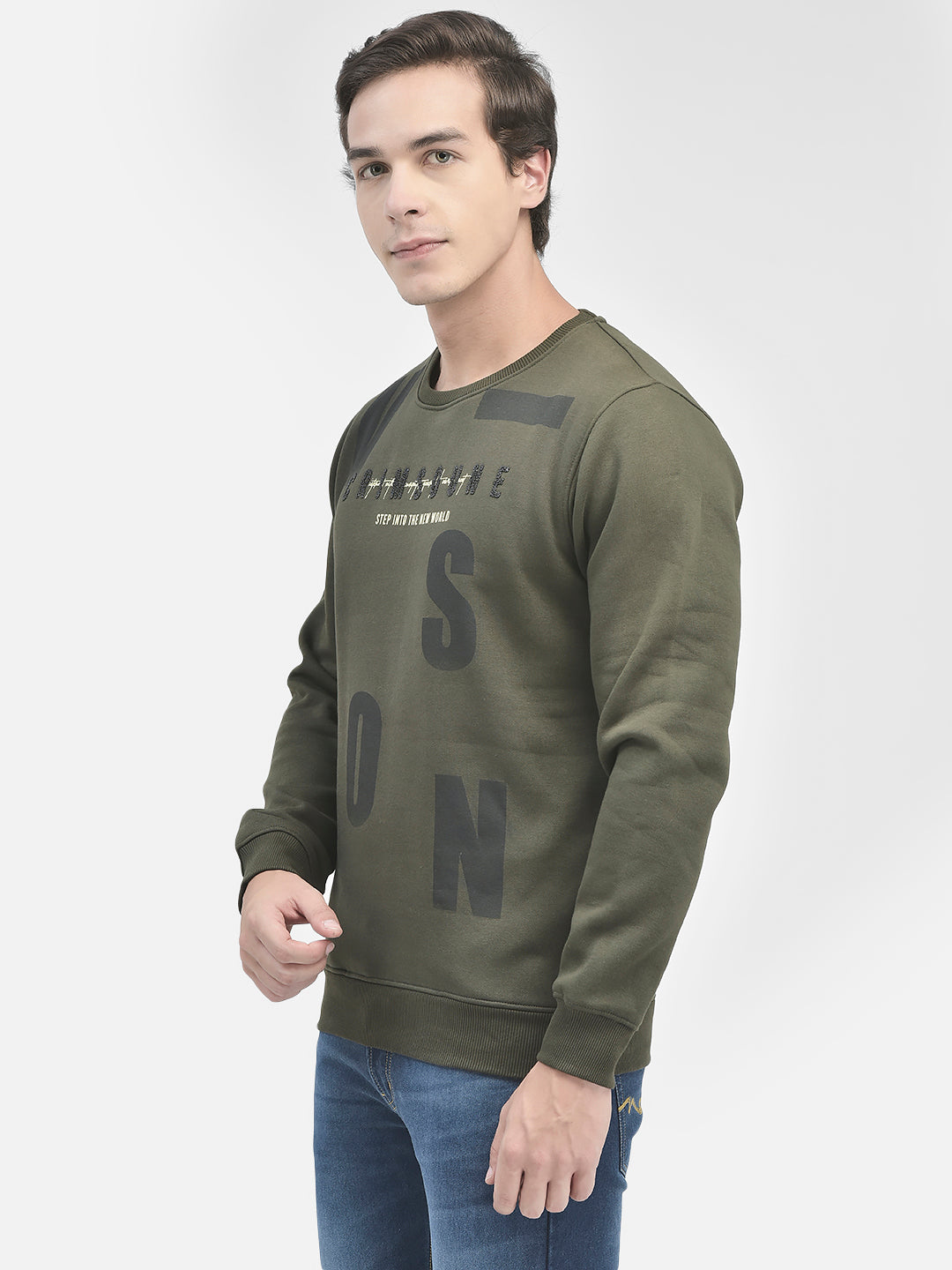 Olive Printed Sweatshirt-Men Sweatshirts-Crimsoune Club