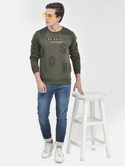 Olive Printed Sweatshirt-Men Sweatshirts-Crimsoune Club