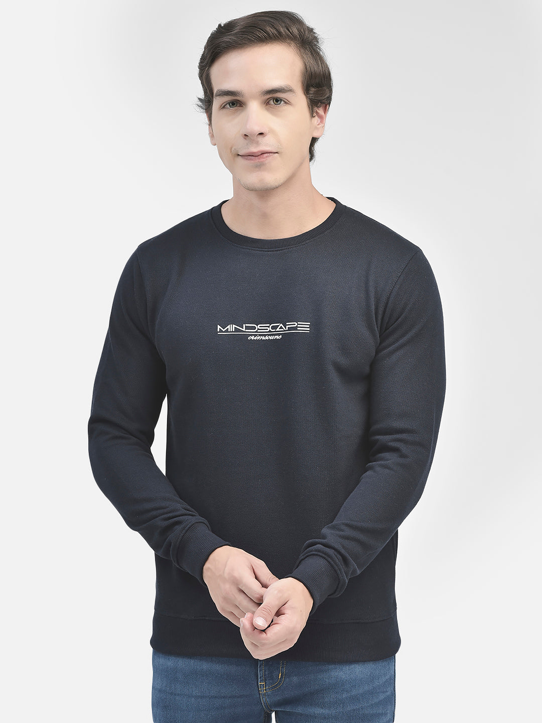 Navy Blue Printed Sweatshirt-Men Sweatshirts-Crimsoune Club