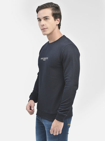 Navy Blue Printed Sweatshirt-Men Sweatshirts-Crimsoune Club