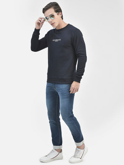 Navy Blue Printed Sweatshirt-Men Sweatshirts-Crimsoune Club