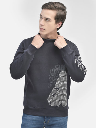 Navy Blue Printed Sweatshirt-Men Sweatshirts-Crimsoune Club