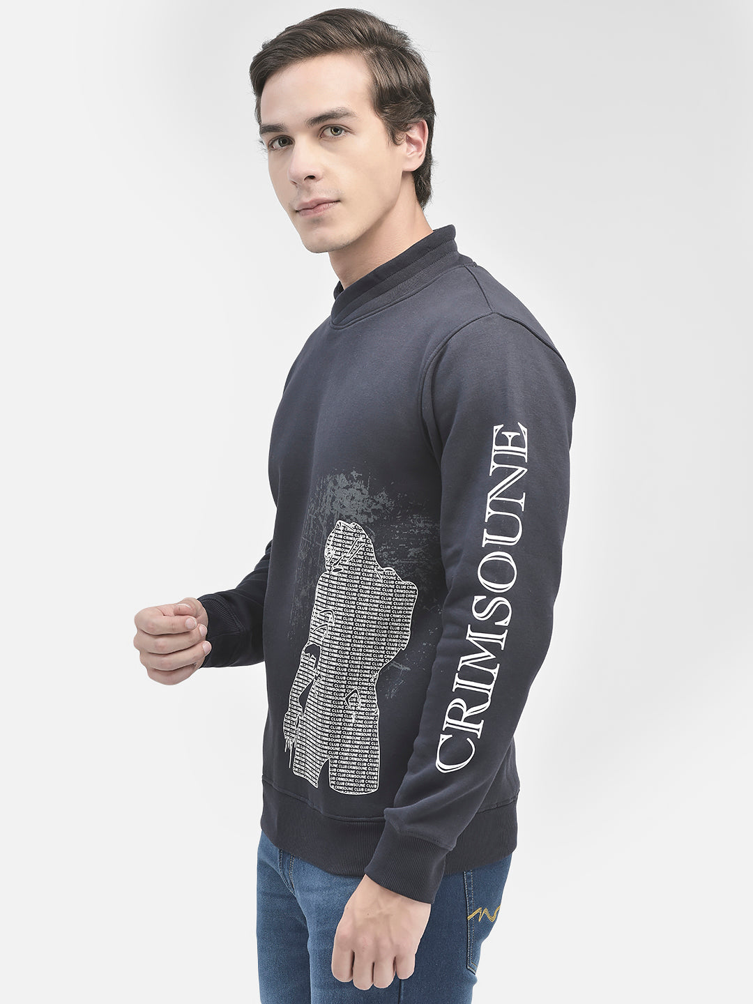 Navy Blue Printed Sweatshirt-Men Sweatshirts-Crimsoune Club