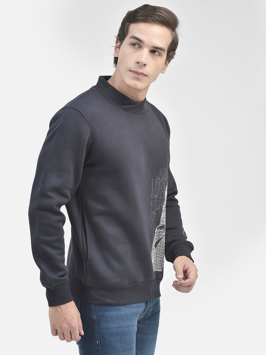 Navy Blue Printed Sweatshirt-Men Sweatshirts-Crimsoune Club