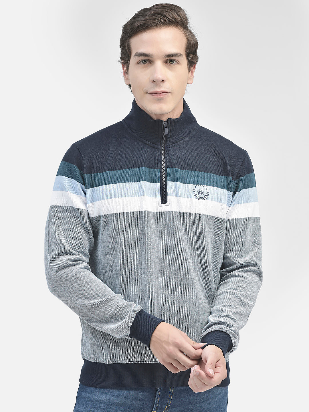 Blue Striped Sweatshirt-Men Sweatshirts-Crimsoune Club