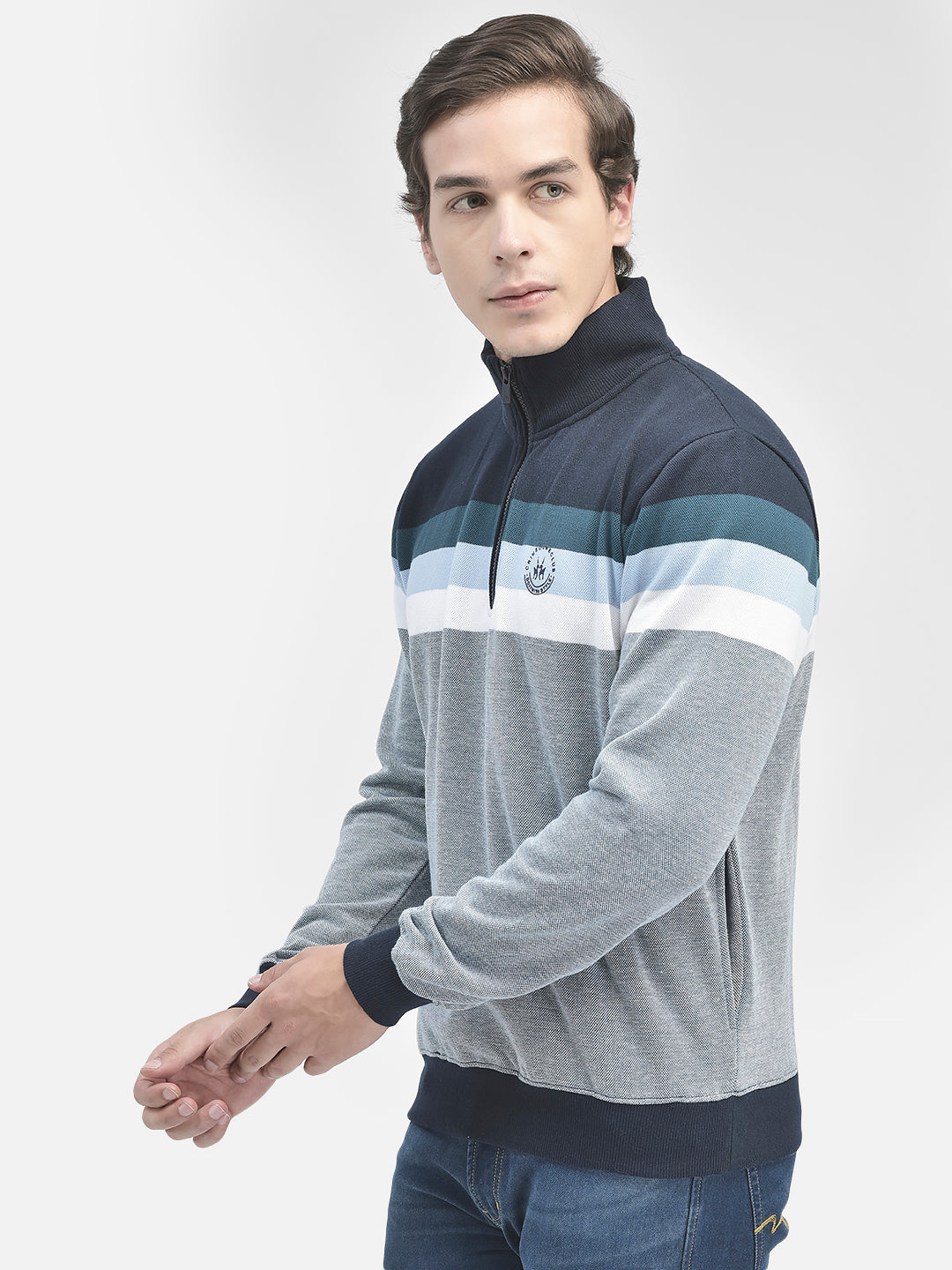 Blue Striped Sweatshirt-Men Sweatshirts-Crimsoune Club