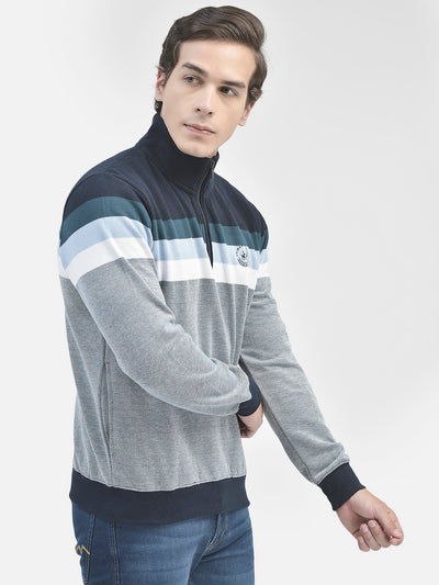 Blue Striped Sweatshirt-Men Sweatshirts-Crimsoune Club