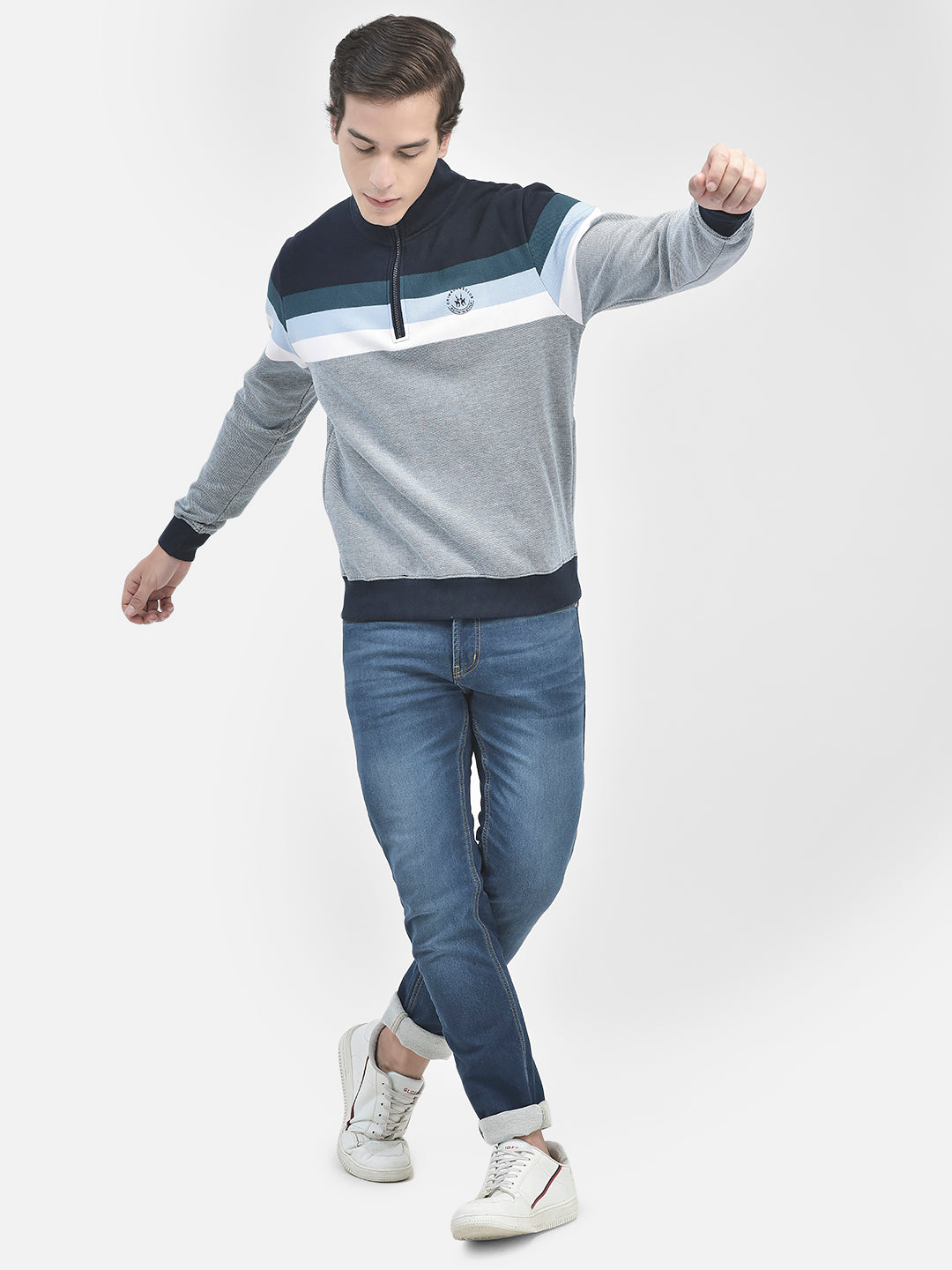 Blue Striped Sweatshirt-Men Sweatshirts-Crimsoune Club