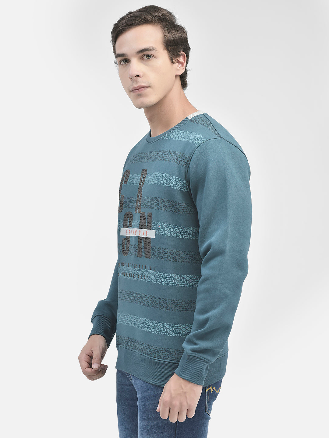 Green Printed Sweatshirt-Men Sweatshirts-Crimsoune Club