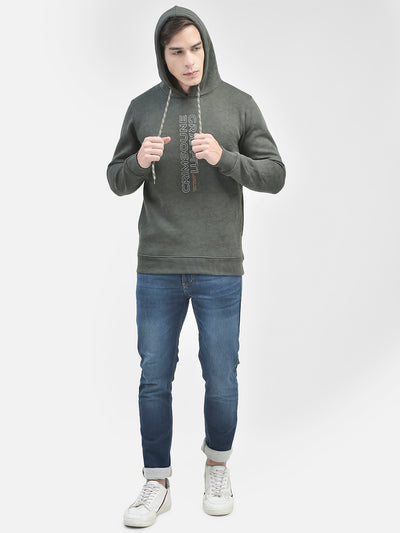 Olive Printed Hooded Sweatshirt-Men Sweatshirts-Crimsoune Club