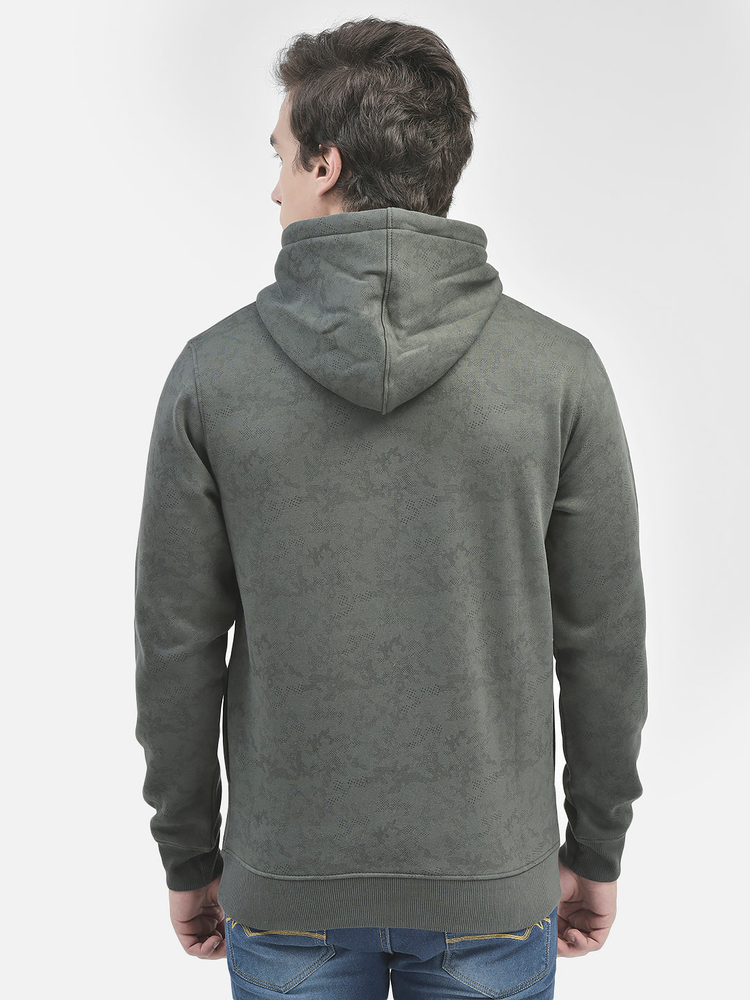 Olive Printed Hooded Sweatshirt-Men Sweatshirts-Crimsoune Club