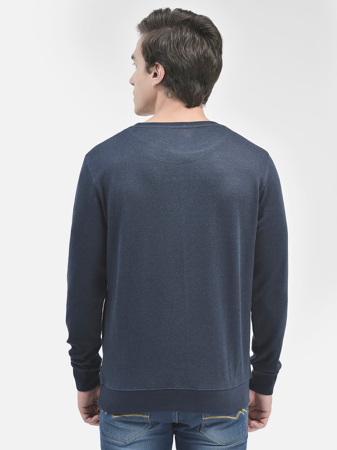 Navy Blue Printed Sweatshirt-Men Sweatshirts-Crimsoune Club