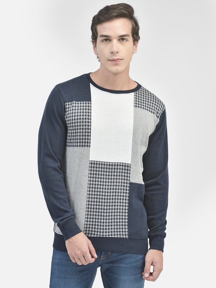 Navy Blue Printed Sweatshirt-Men Sweatshirts-Crimsoune Club