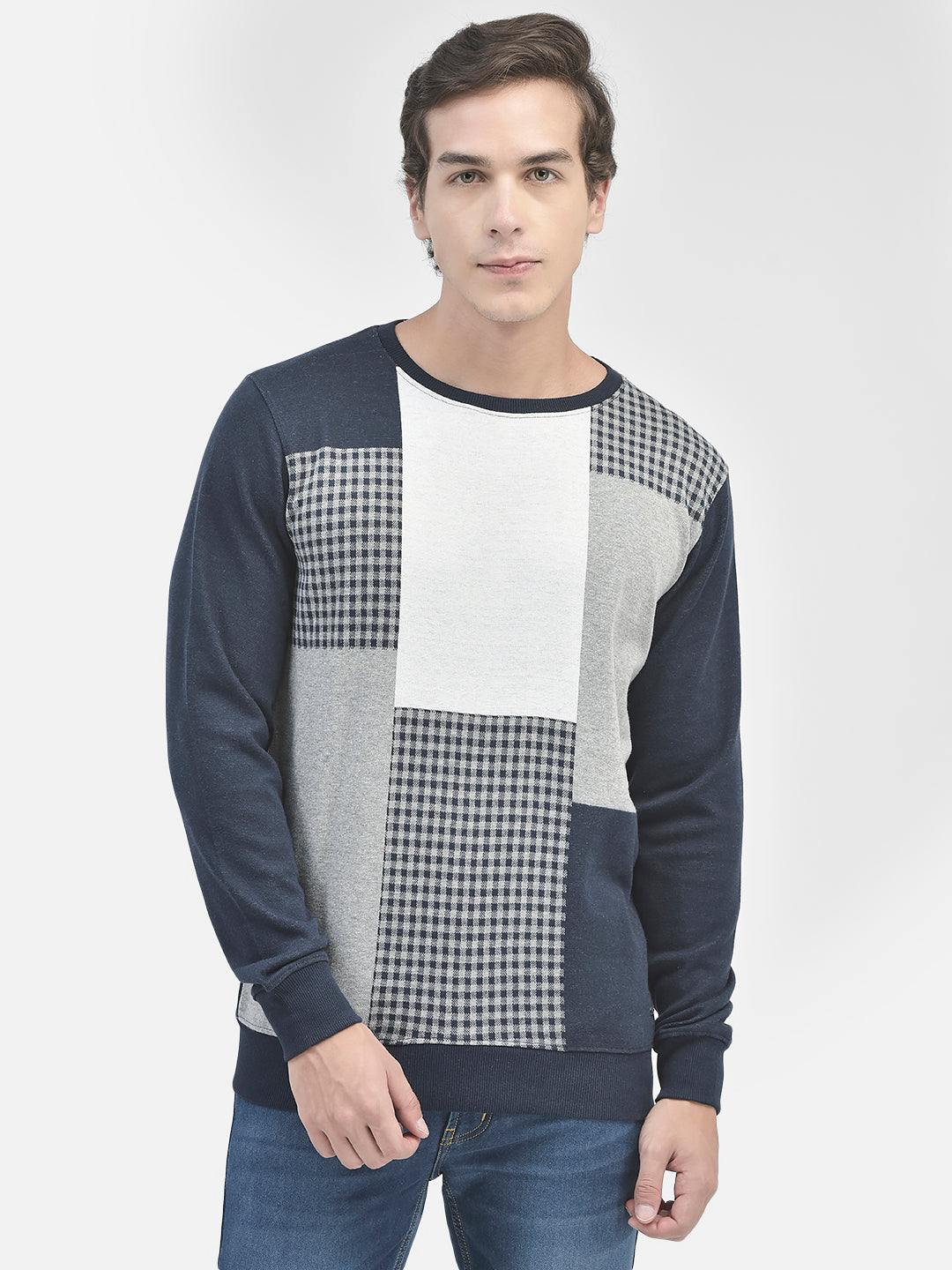 Navy Blue Printed Sweatshirt-Men Sweatshirts-Crimsoune Club