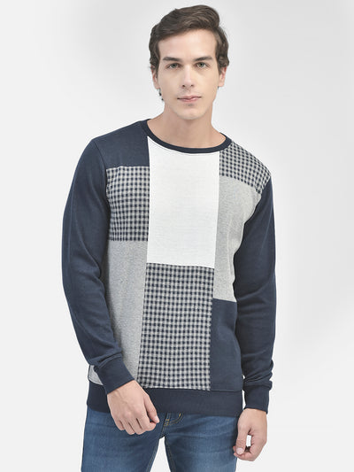 Navy Blue Printed Sweatshirt-Men Sweatshirts-Crimsoune Club