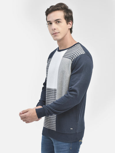 Navy Blue Printed Sweatshirt-Men Sweatshirts-Crimsoune Club