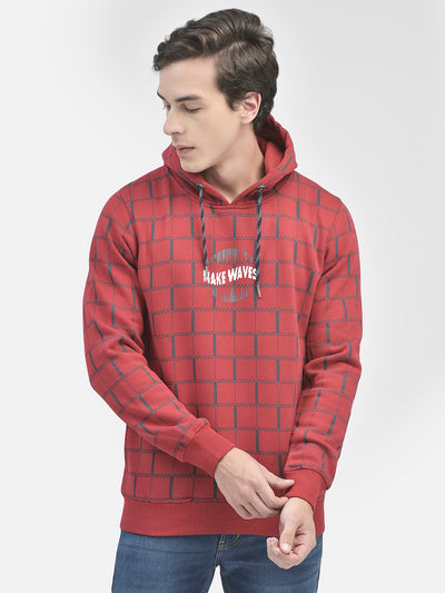 Red Printed Sweatshirt With Hood-Men Sweatshirts-Crimsoune Club