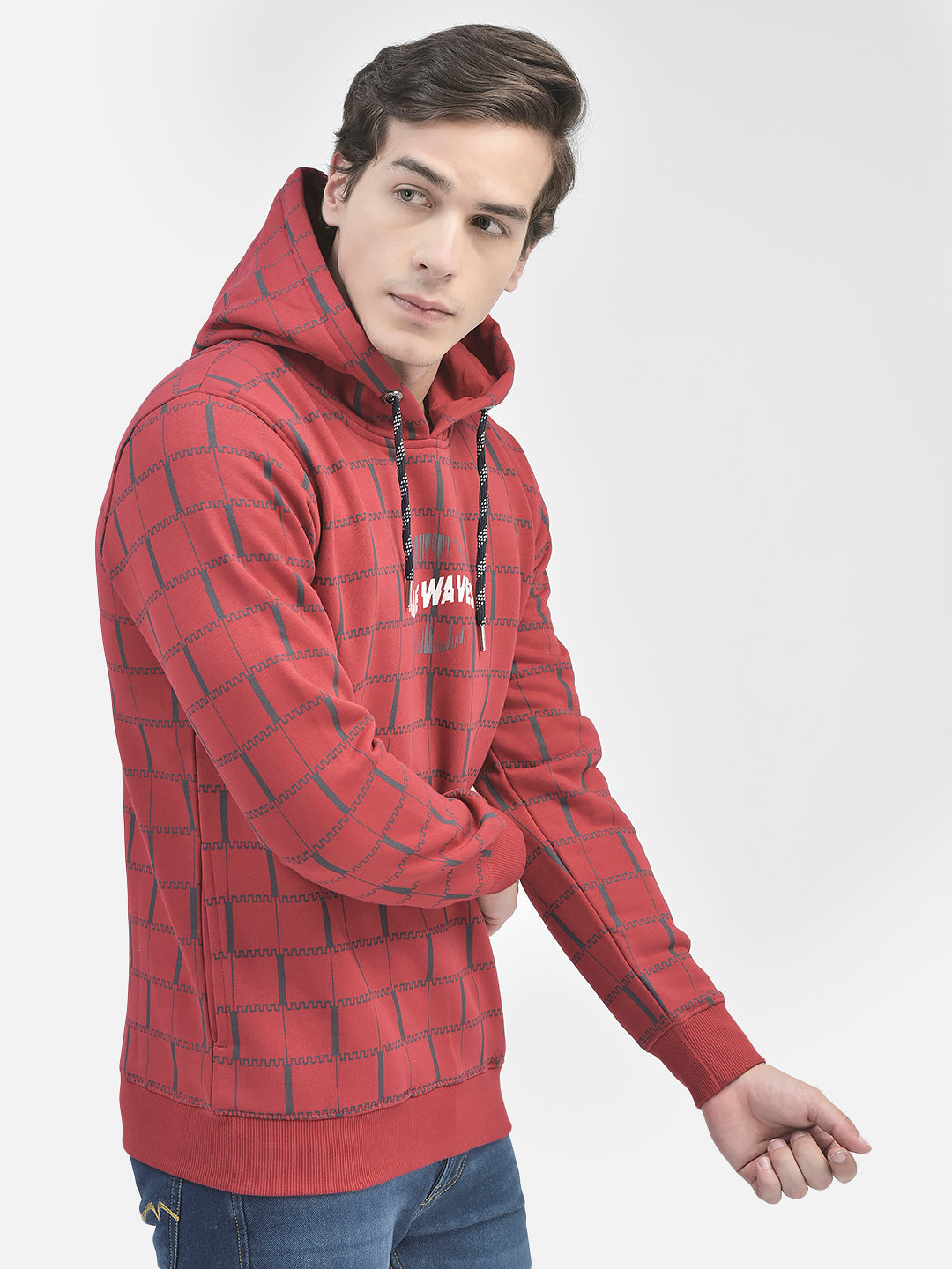 Red Printed Sweatshirt With Hood-Men Sweatshirts-Crimsoune Club