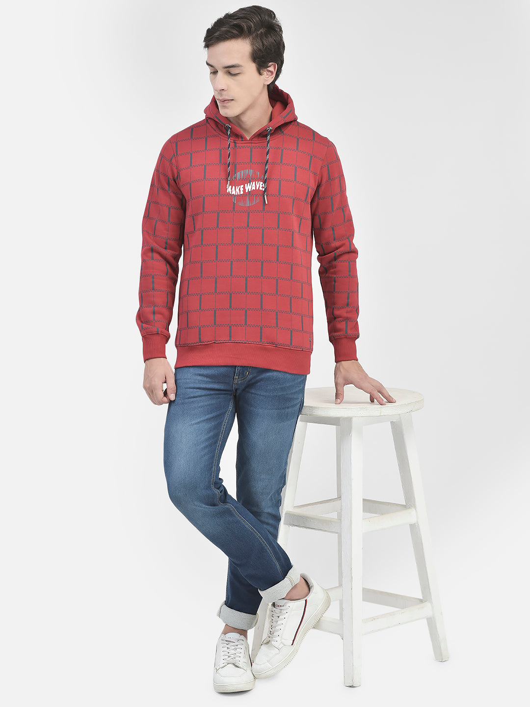 Red Printed Sweatshirt With Hood-Men Sweatshirts-Crimsoune Club