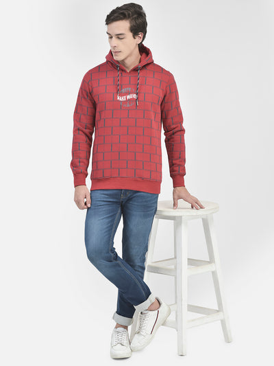 Red Printed Sweatshirt With Hood-Men Sweatshirts-Crimsoune Club