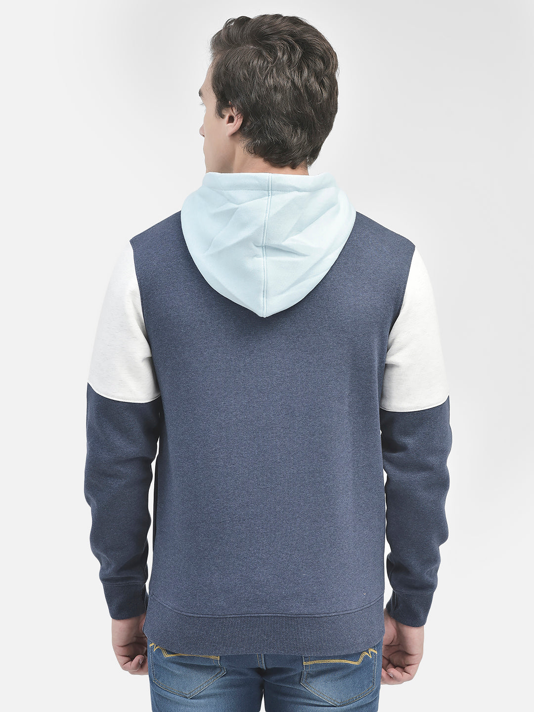 Blue Colourblocked Hooded Sweatshirt-Men Sweatshirts-Crimsoune Club