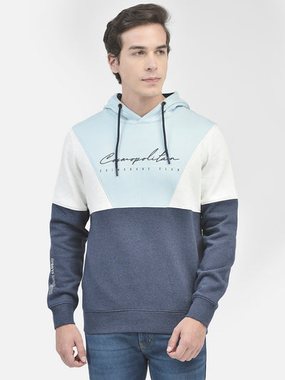 Blue Colourblocked Hooded Sweatshirt-Men Sweatshirts-Crimsoune Club