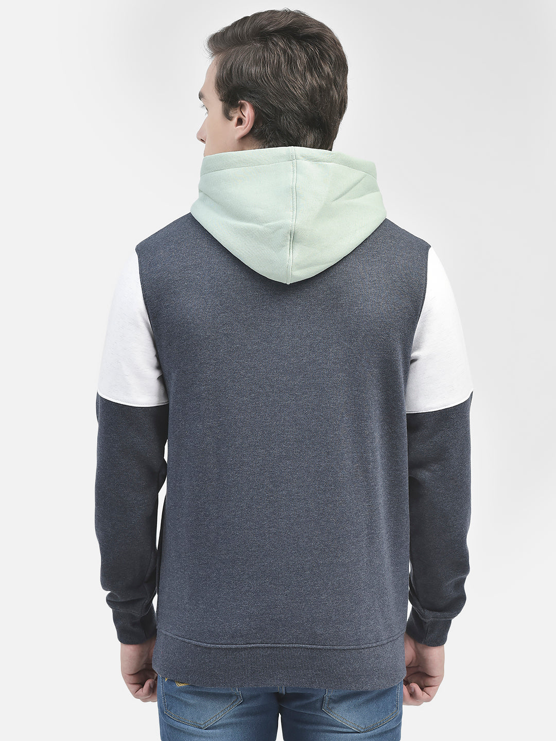 Green Colourblocked Hooded Sweatshirt-Men Sweatshirts-Crimsoune Club