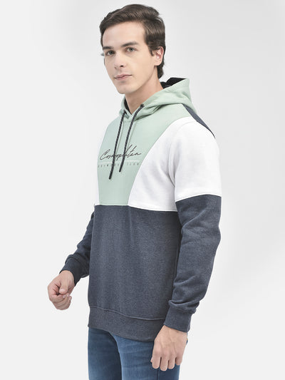 Green Colourblocked Hooded Sweatshirt-Men Sweatshirts-Crimsoune Club