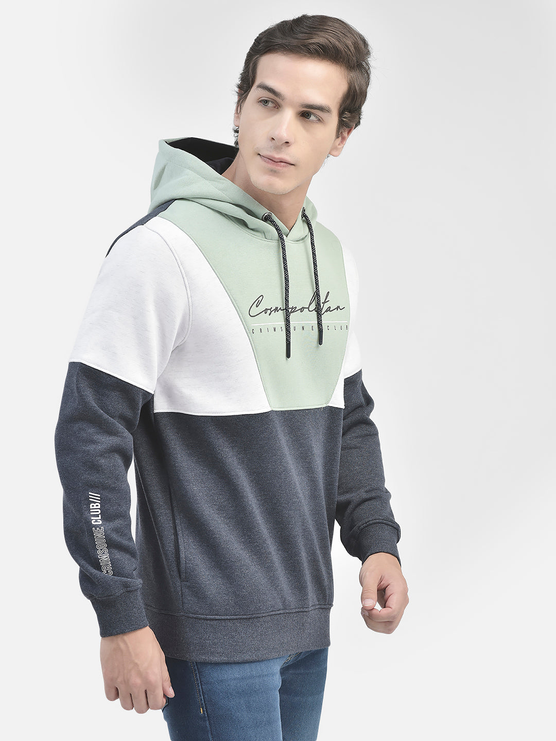 Green Colourblocked Hooded Sweatshirt-Men Sweatshirts-Crimsoune Club