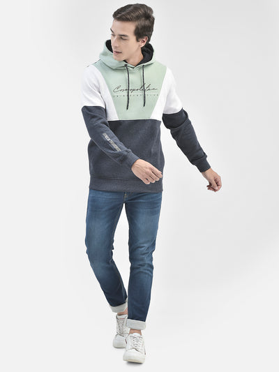 Green Colourblocked Hooded Sweatshirt-Men Sweatshirts-Crimsoune Club