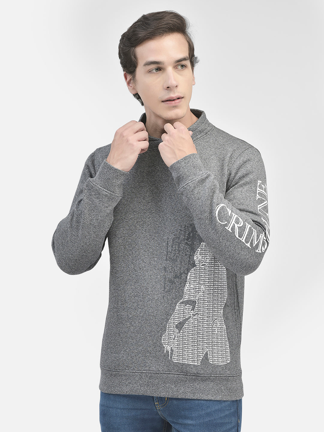 Grey Printed Sweatshirt-Men Sweatshirts-Crimsoune Club