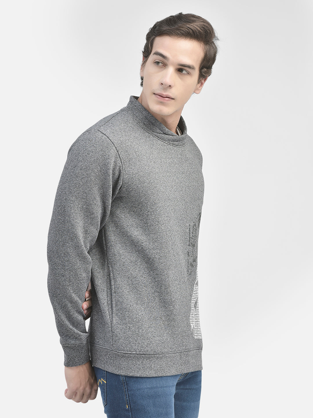 Grey Printed Sweatshirt-Men Sweatshirts-Crimsoune Club