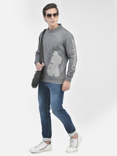 Grey Printed Sweatshirt-Men Sweatshirts-Crimsoune Club