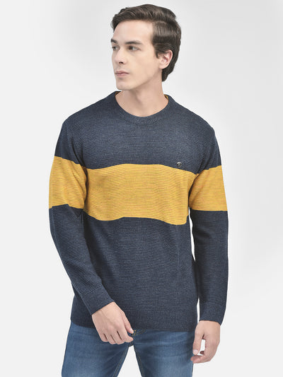 Mustard Colourblocked Sweater-Men Sweaters-Crimsoune Club