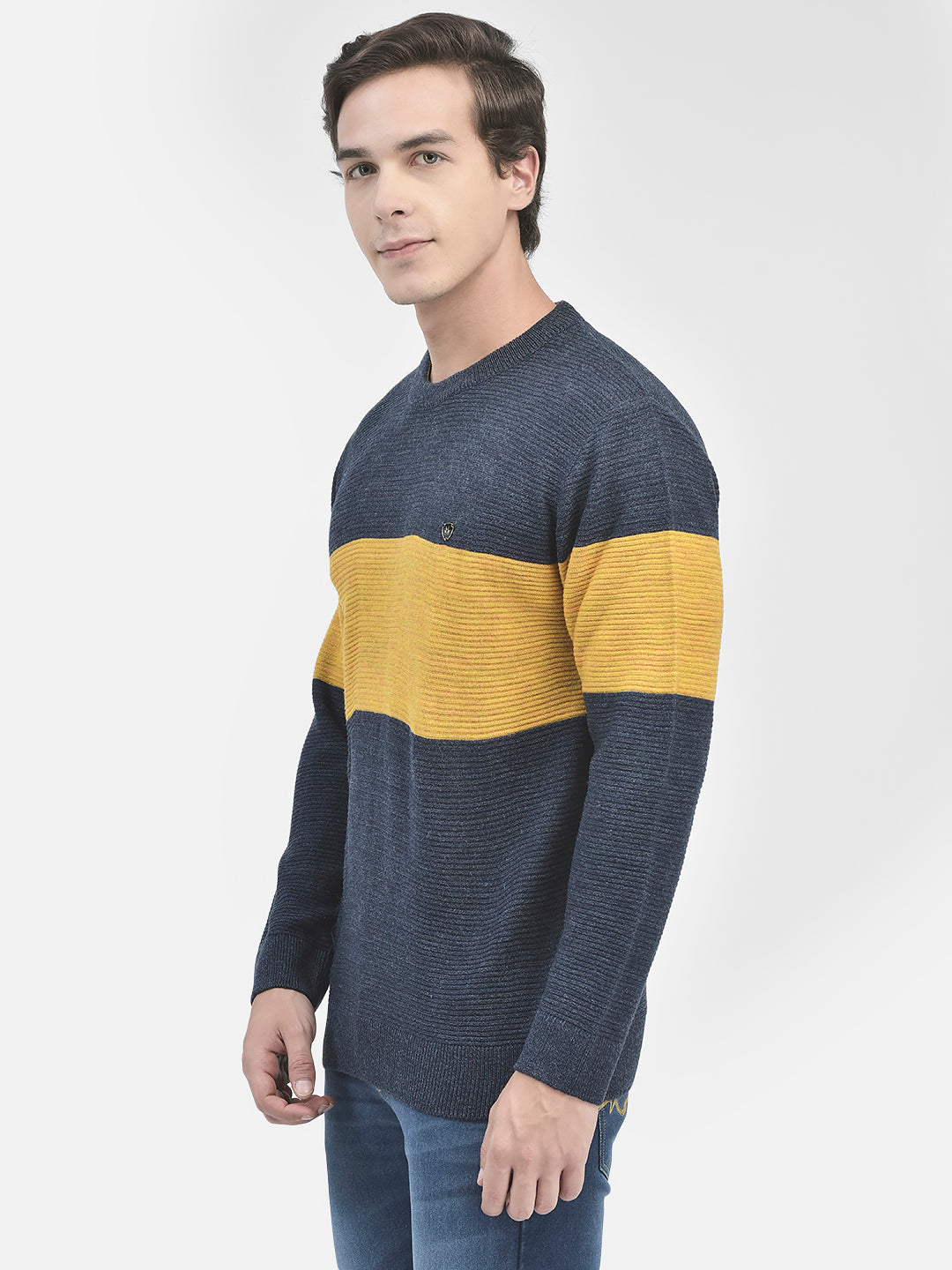 Mustard Colourblocked Sweater-Men Sweaters-Crimsoune Club