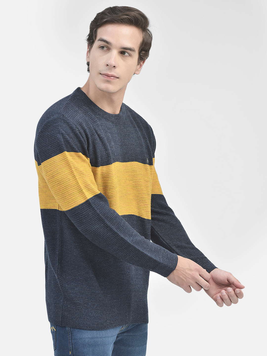 Mustard Colourblocked Sweater-Men Sweaters-Crimsoune Club