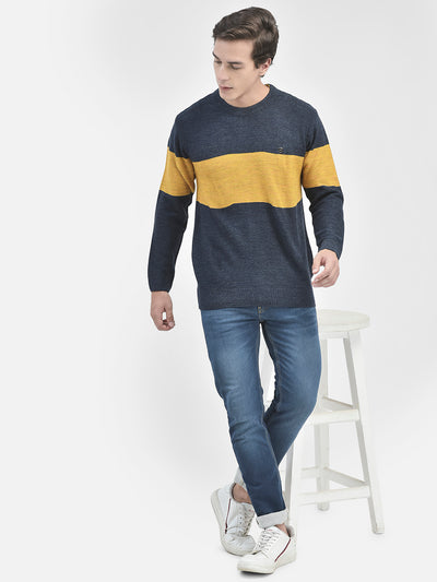 Mustard Colourblocked Sweater-Men Sweaters-Crimsoune Club