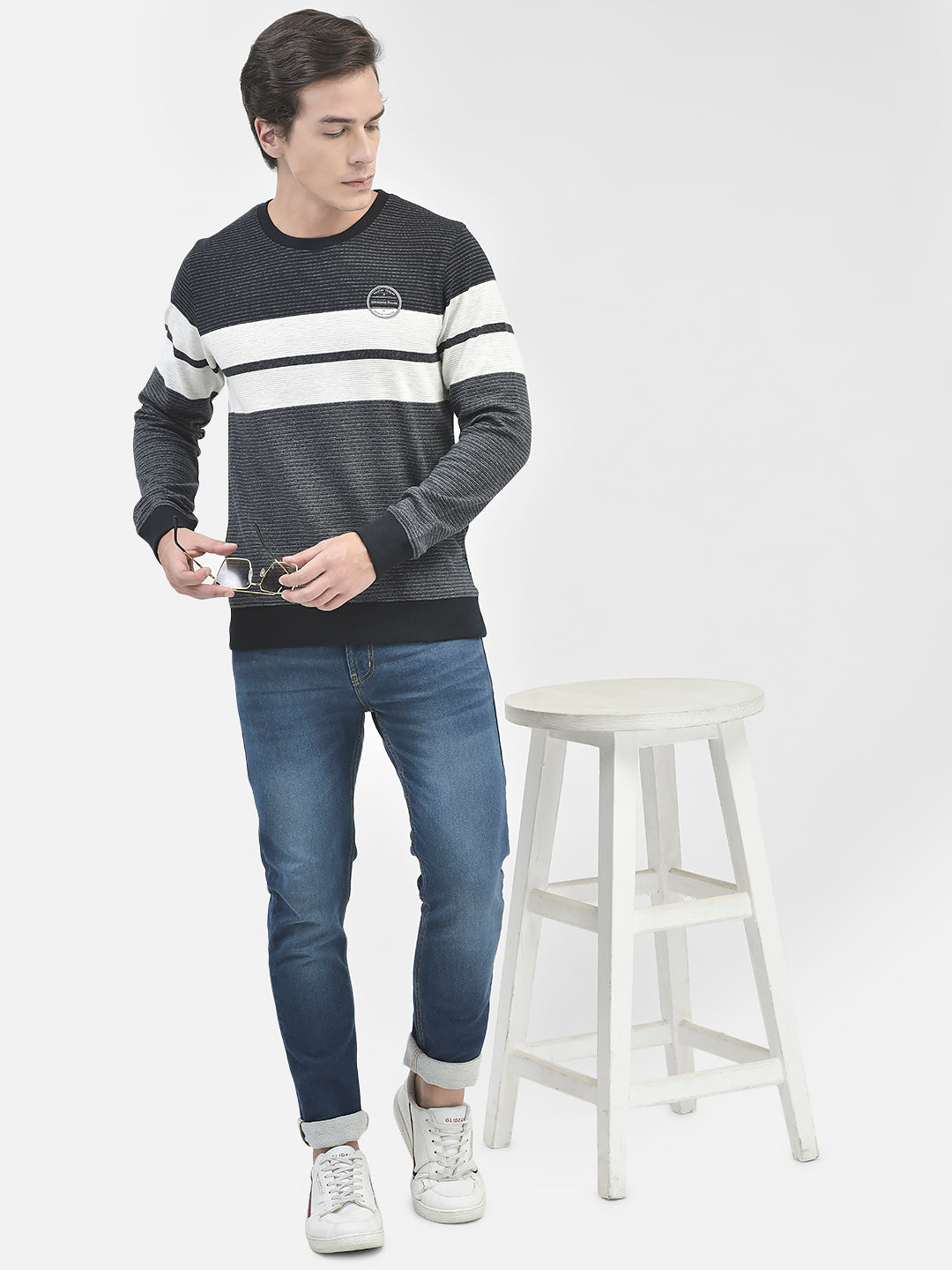 Navy Blue Colourblocked Sweatshirt-Men Sweatshirts-Crimsoune Club