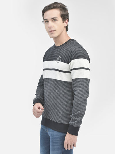 Navy Blue Colourblocked Sweatshirt-Men Sweatshirts-Crimsoune Club