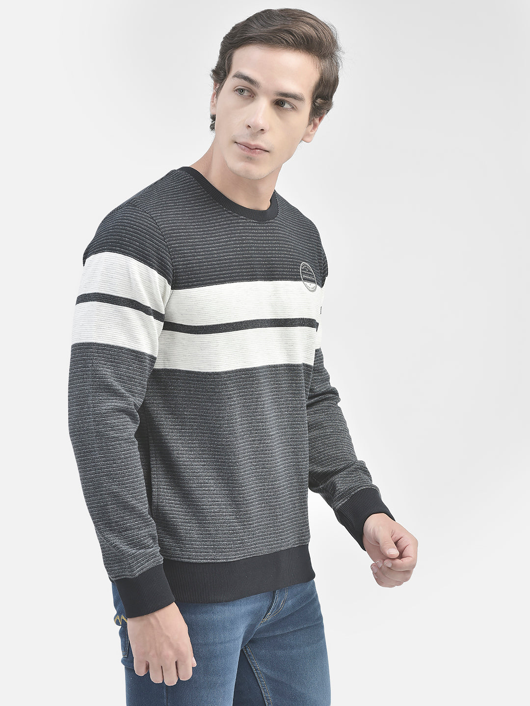 Navy Blue Colourblocked Sweatshirt-Men Sweatshirts-Crimsoune Club