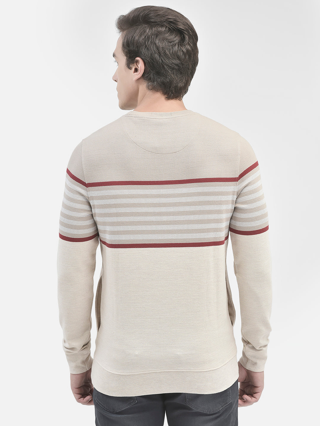 Beige Striped Sweatshirt-Men Sweatshirts-Crimsoune Club