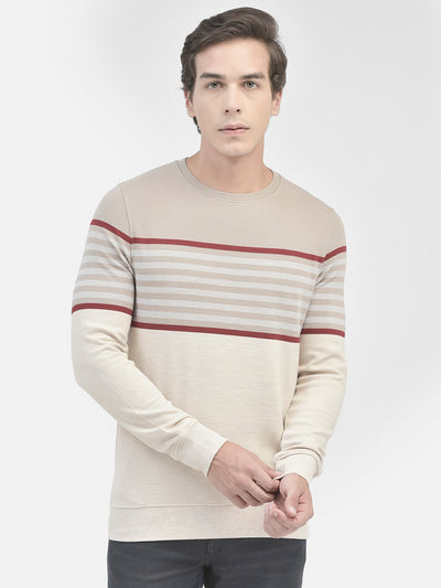 Beige Striped Sweatshirt-Men Sweatshirts-Crimsoune Club