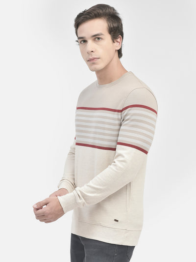 Beige Striped Sweatshirt-Men Sweatshirts-Crimsoune Club