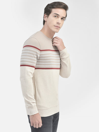 Beige Striped Sweatshirt-Men Sweatshirts-Crimsoune Club