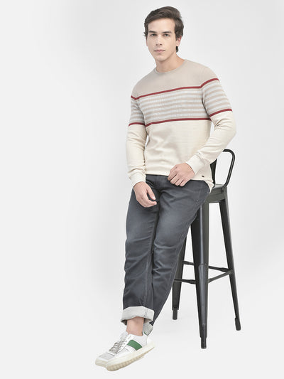 Beige Striped Sweatshirt-Men Sweatshirts-Crimsoune Club