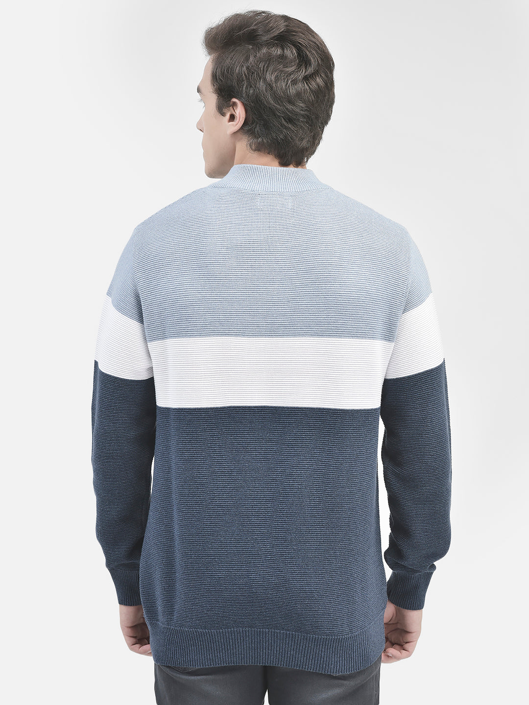 Navy Blue Colourblocked Cotton Sweater-Men Sweaters-Crimsoune Club