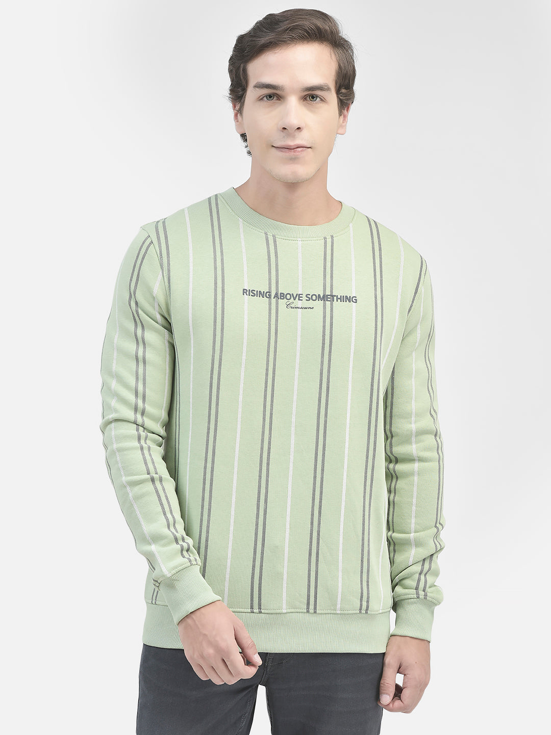 Green Striped Sweatshirt-Men Sweatshirts-Crimsoune Club