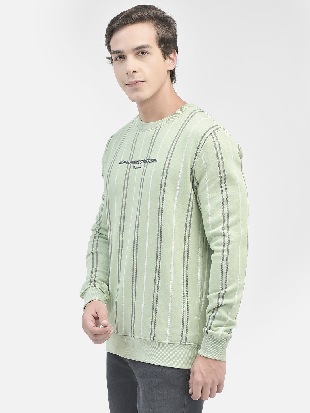 Green Striped Sweatshirt-Men Sweatshirts-Crimsoune Club