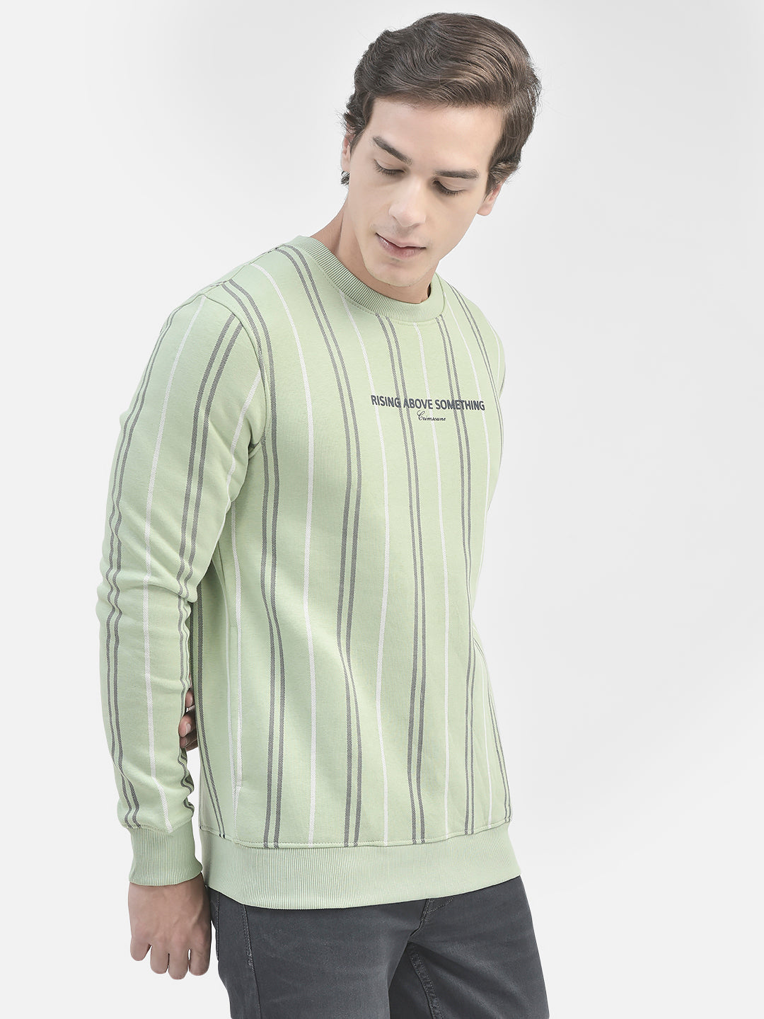 Green Striped Sweatshirt-Men Sweatshirts-Crimsoune Club